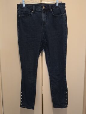 Chico's Dark Blue Ankle Jeans with Button Detail